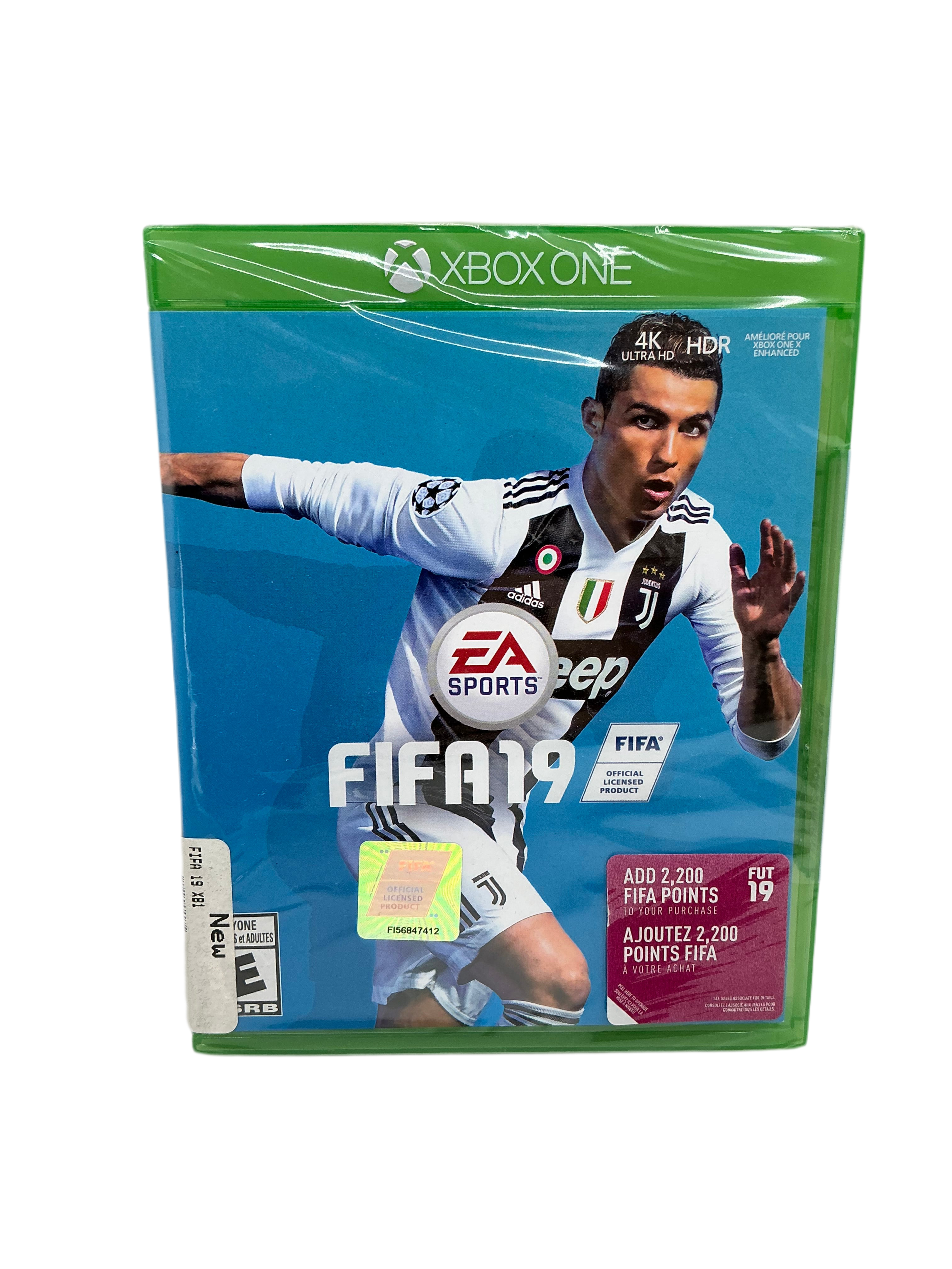 Front cover of FIFA 19 game case for XBox One. 