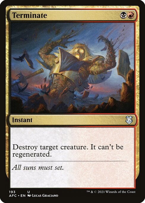 CAD Terminate card from the Forgotten Realms Commander set