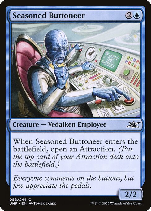 CAD Seasoned Buttoneer card from the Unfinity set