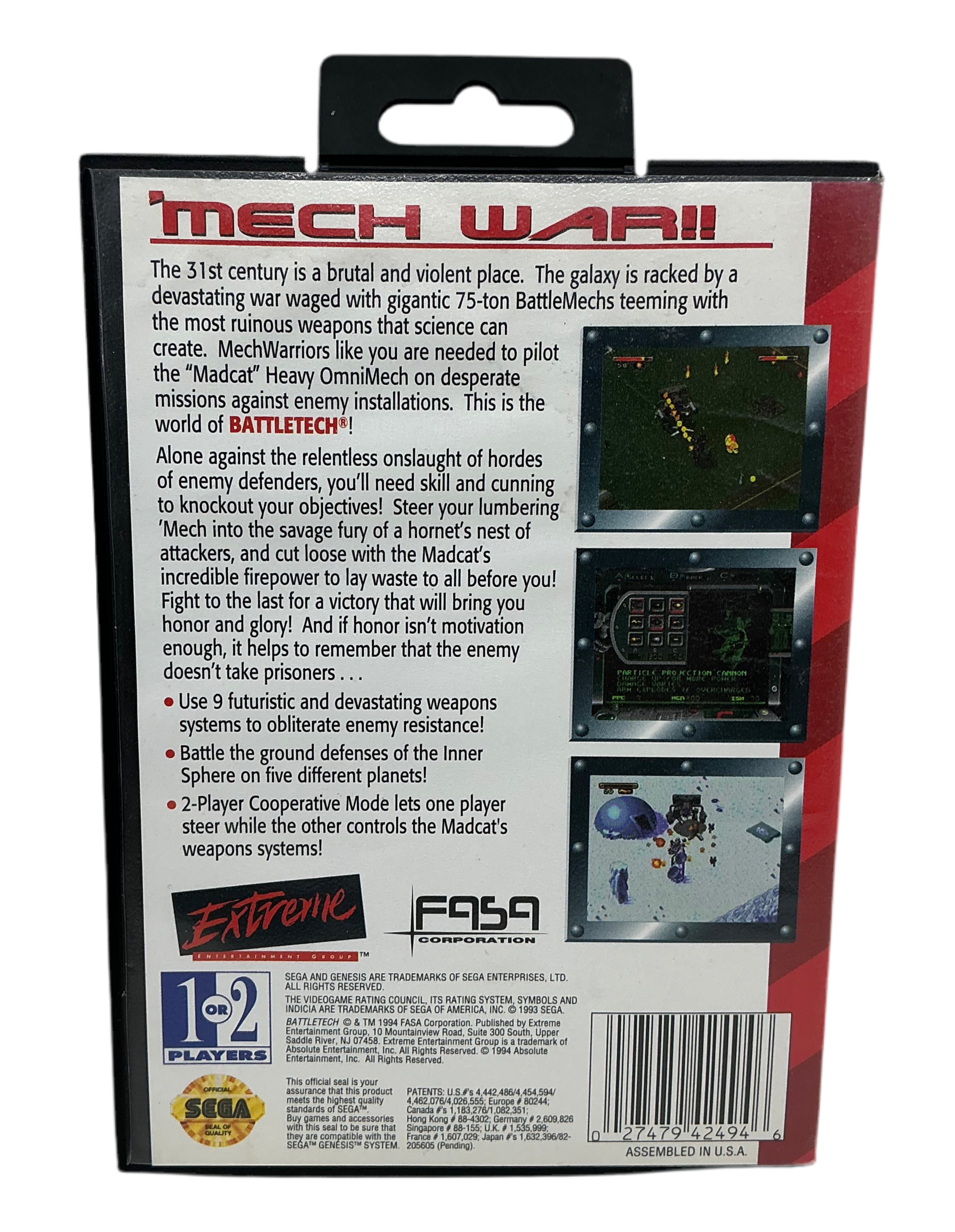 Back of 'BattleTech' video game box with text and graphics.