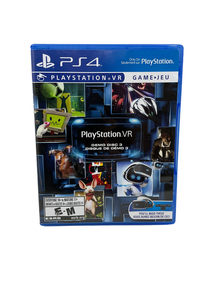 PlayStation VR demo disc packaging with various game graphics on a white background