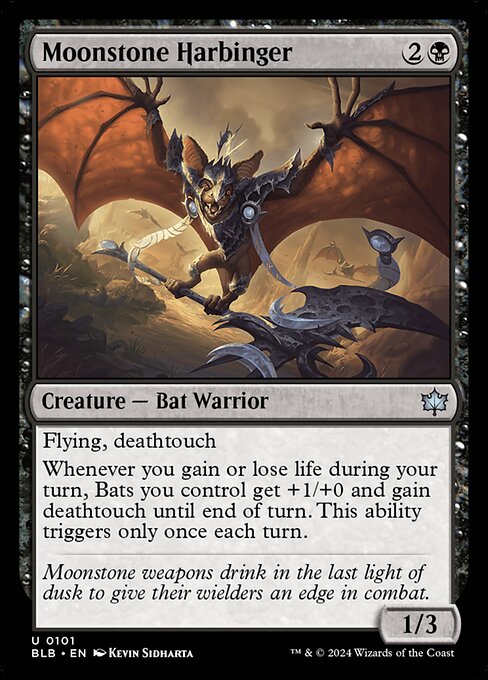  Foil Moonstone Harbinger card from the Bloomburrow set