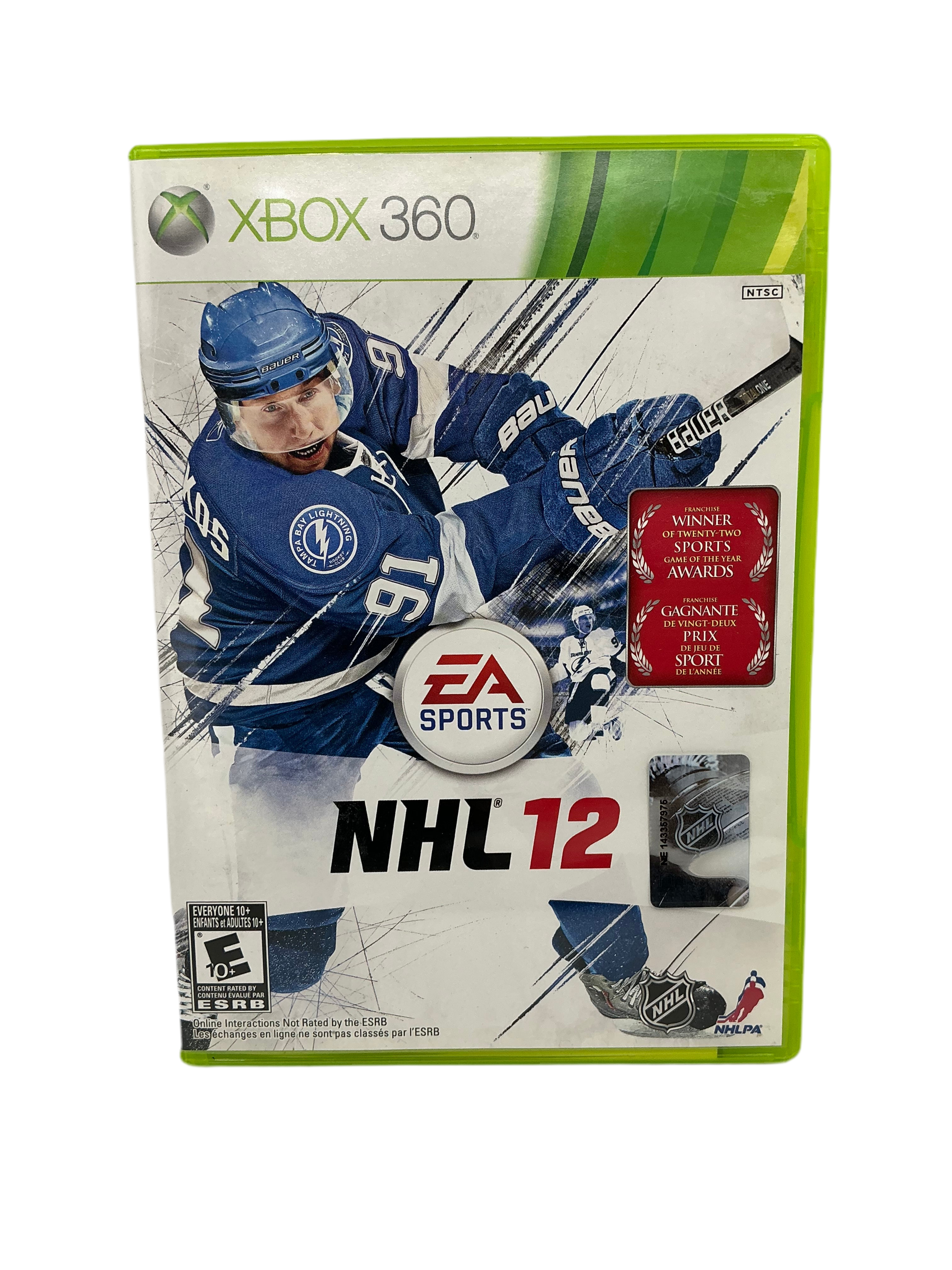 Front cover of the NHL 12 game disc for XBox 360 on a transparent background.