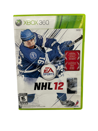 Front cover of the NHL 12 game disc for XBox 360 on a transparent background.