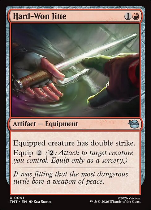  Foil Hard-Won Jitte card from the Teenage Mutant Ninja Turtles set