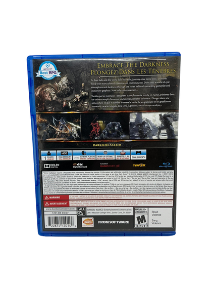 Back cover of Dark Souls III game disc for Playstation 4.