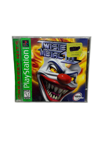 PlayStation game case with clown graphic and 'Twisted Metal' text on a transparent background.