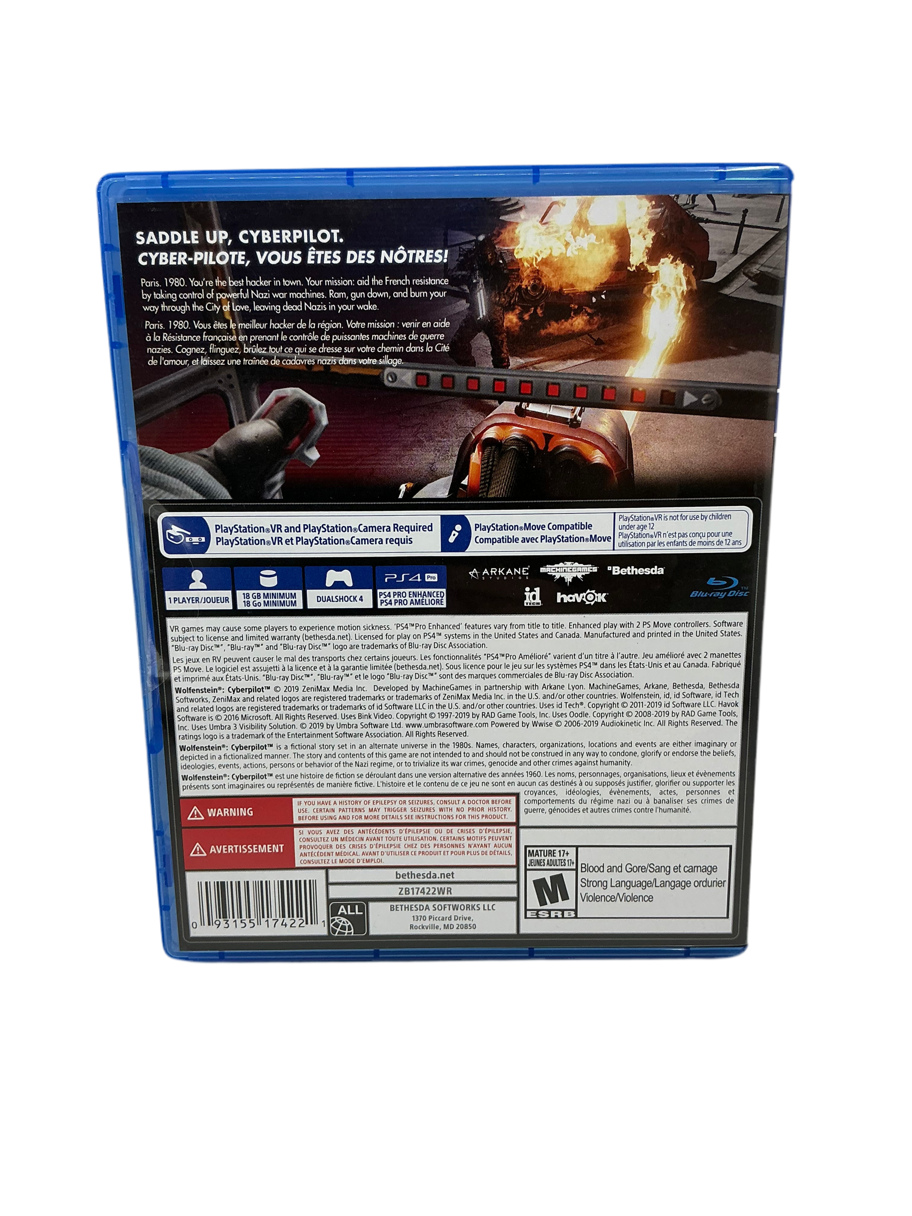 Back cover of Wolfenstein: Cyberpilot disc with game graphics and text