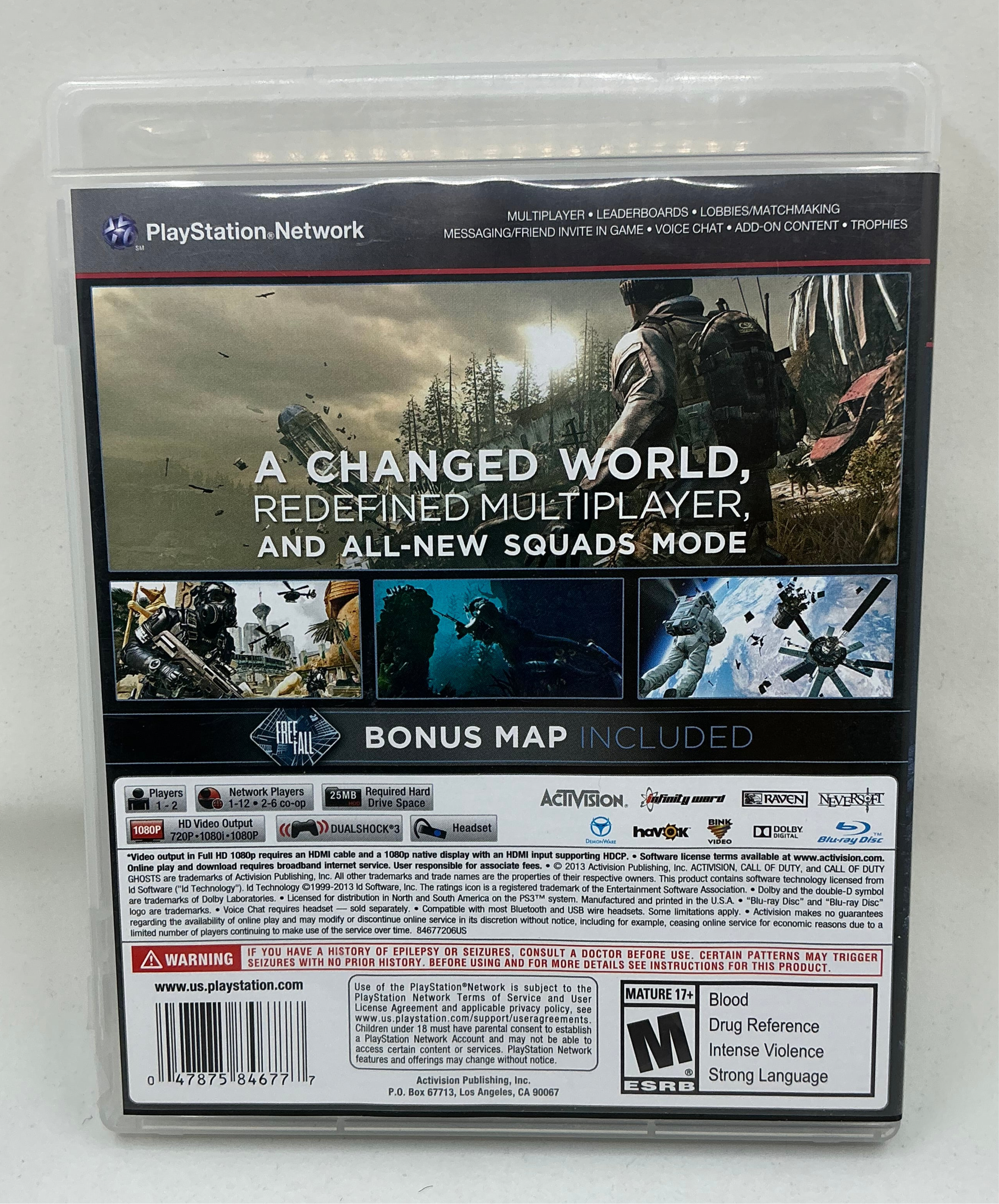 Back of Call of Duty Ghosts video game case on a white background