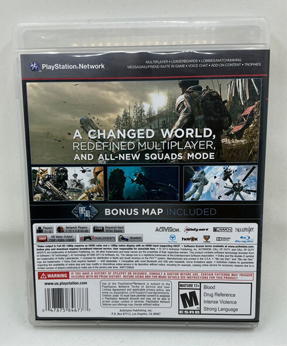 Back of Call of Duty Ghosts video game case on a white background