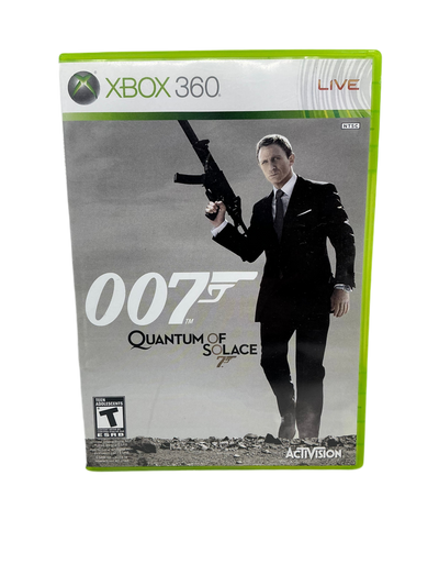 Xbox 360 game case for '007 Quantum of Solace' with a man holding a gun on the cover.