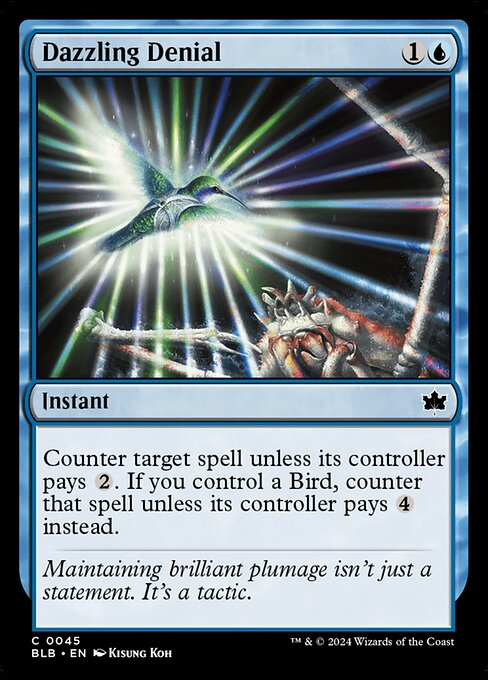 Dazzling Denial card from the Bloomburrow set