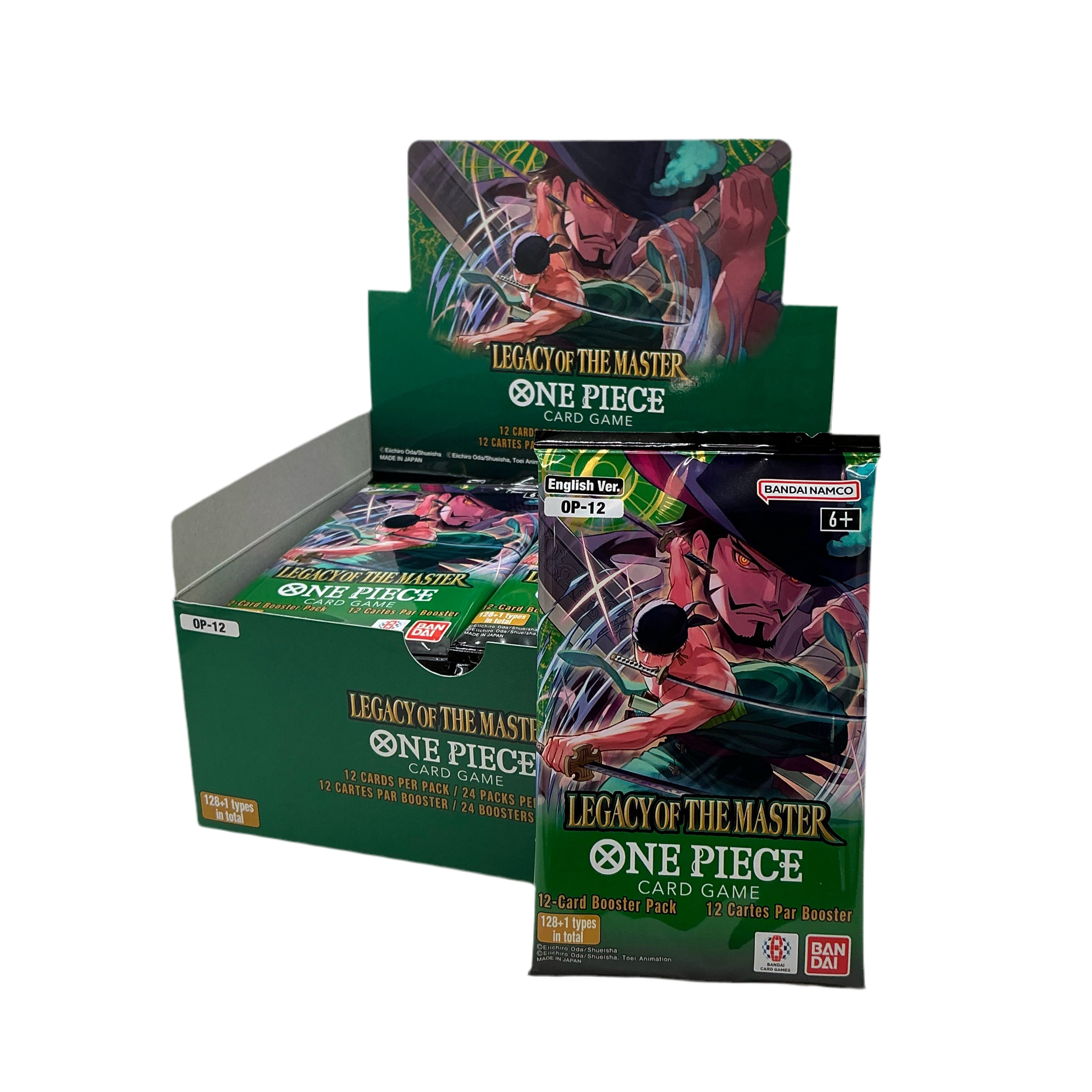 An open booster box of Bandai Namco’s One Piece: Legacy of the Master trading card packs.