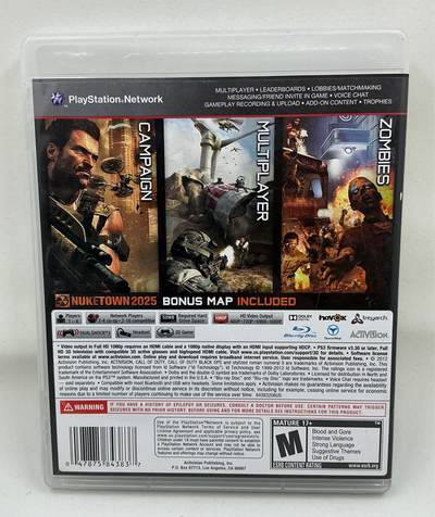 Back of Call of Duty Black Ops II video game case on a white background
