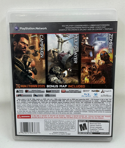 Back of Call of Duty Black Ops II video game case on a white background