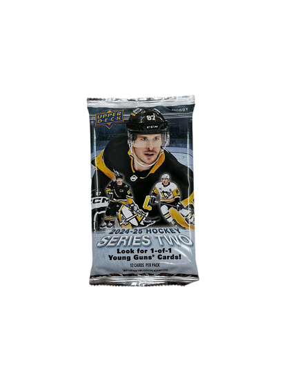 A single pack of Upper Deck Hockey Series Two trading cards from the 2024-2025 set. 