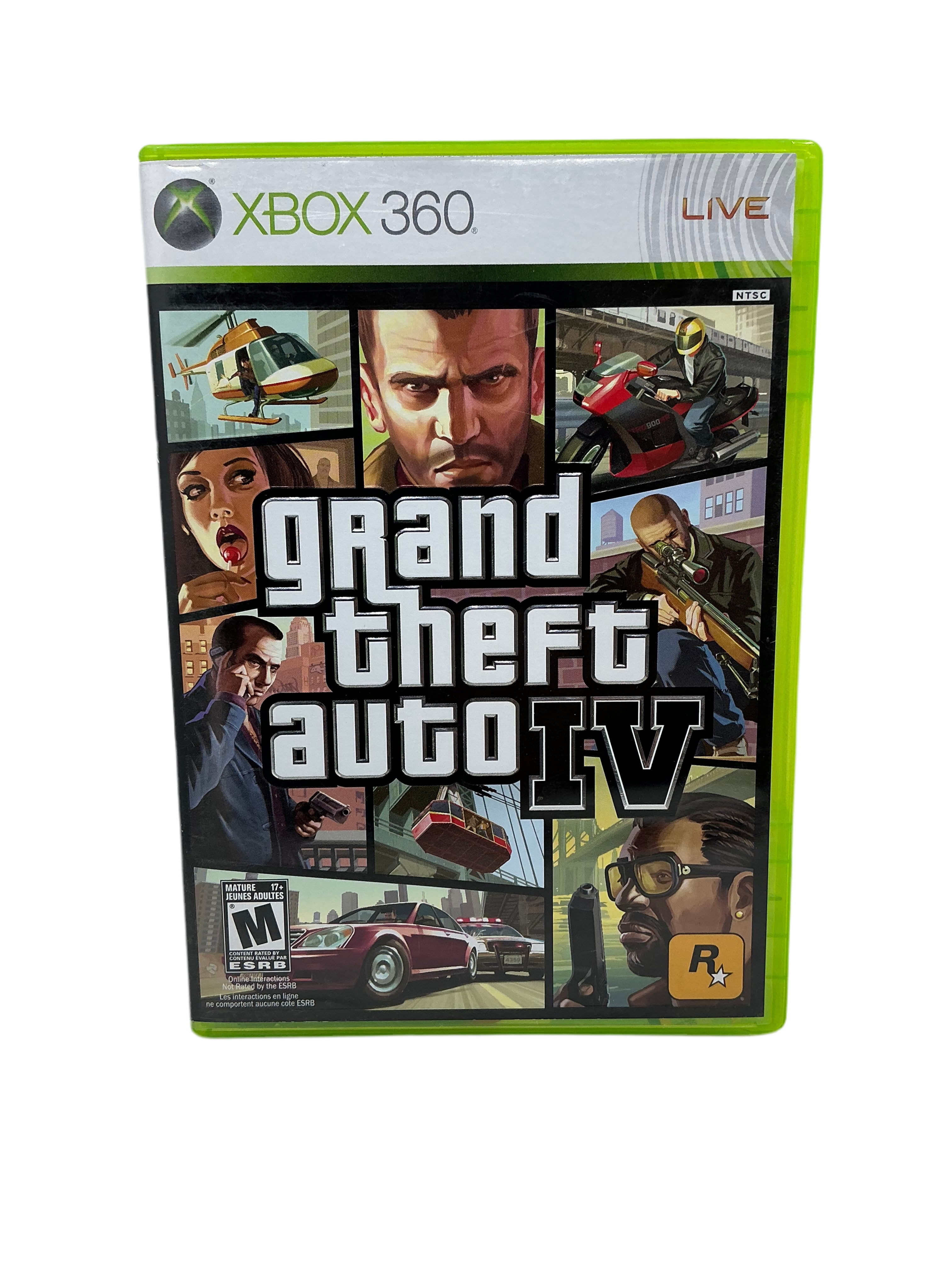 Front cover of Grand Theft Auto 4 game case for XBox 360 on a transparent background.