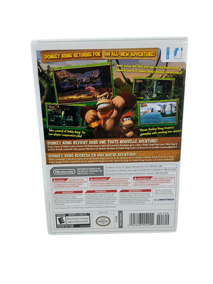 Back of video game case for Donkey Kong Country Returns for Nintendo Wii.