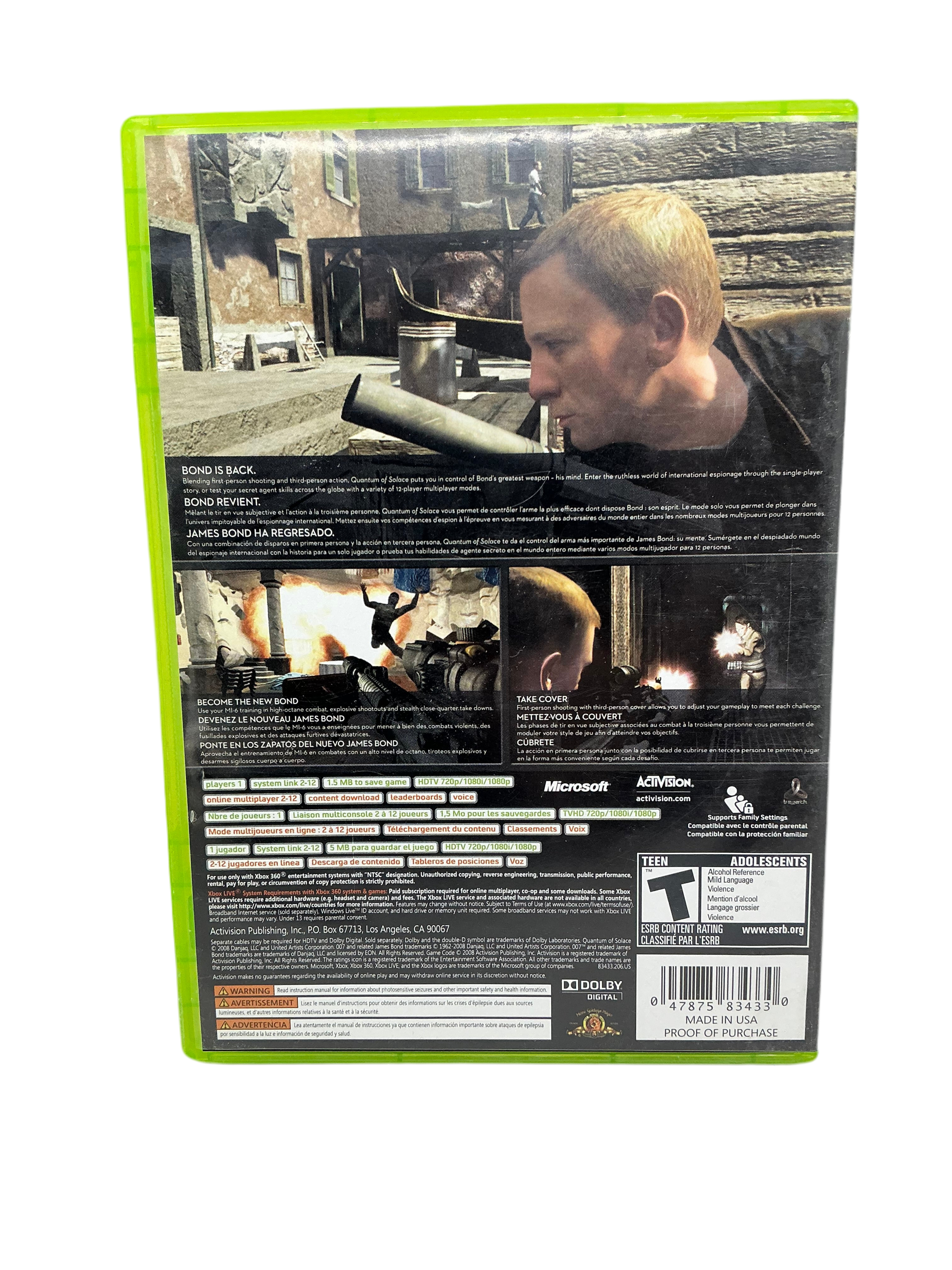 Game console cover with a character and action scenes on a white background