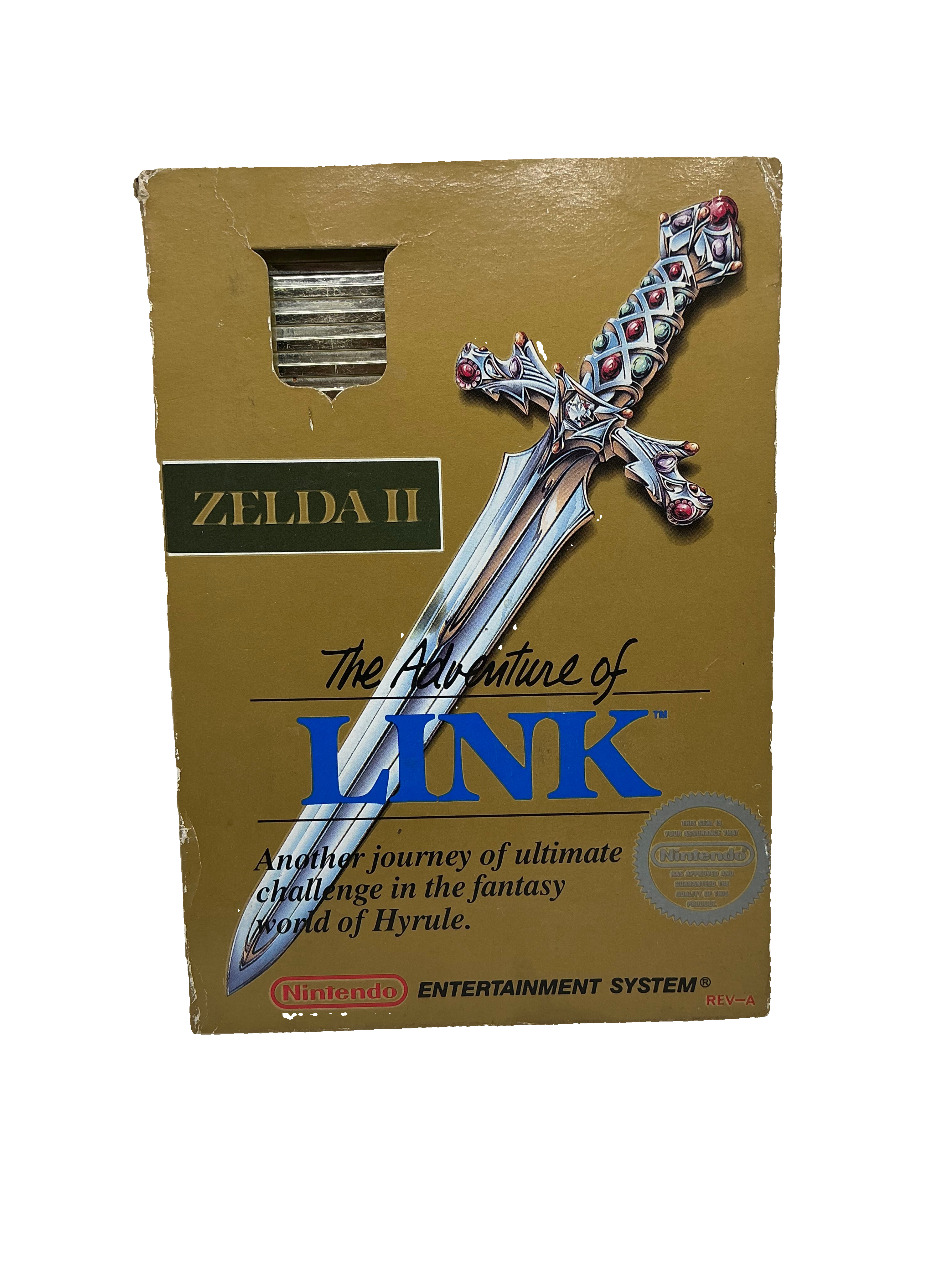 Box of 'The Legend of Zelda II: The Adventure of Link' for Nintendo Entertainment System with a sword on top.