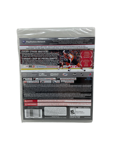 Back cover of the NHL 13 game disc for Playstation 3 on a transparent background.