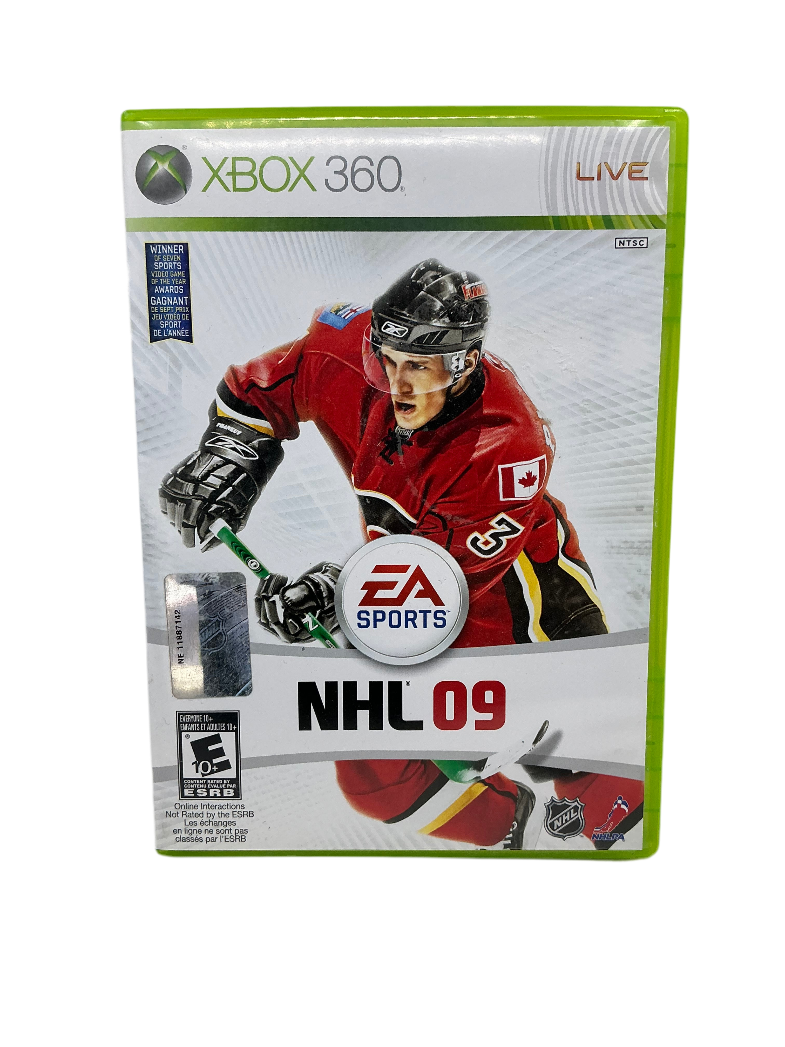 Front cover of the NHL 09 game disc for XBox 360 on a transparent background.