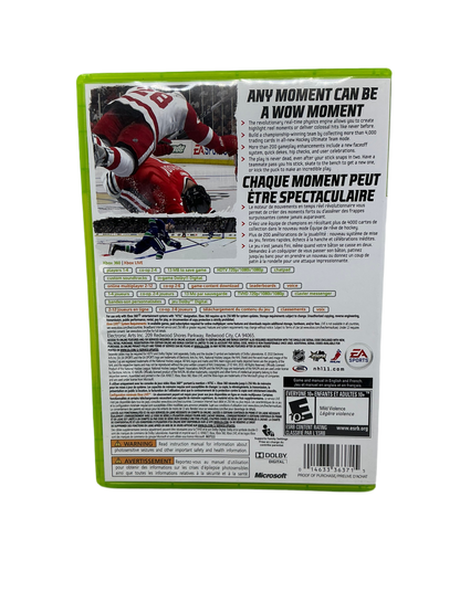 Back cover of the NHL 11 game disc for XBox 360 on a transparent background.