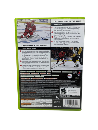 Back cover of the NHL 08 game disc for XBox 360 on a transparent background.
