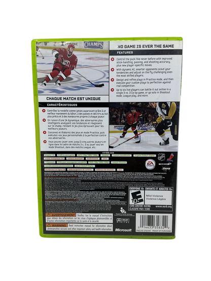 Back cover of the NHL 08 game disc for XBox 360 on a transparent background.