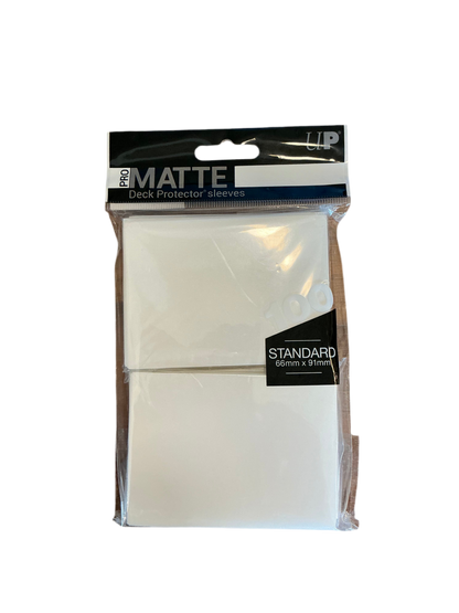 A 2-pack of Ultra Pro white trading card sleeves.