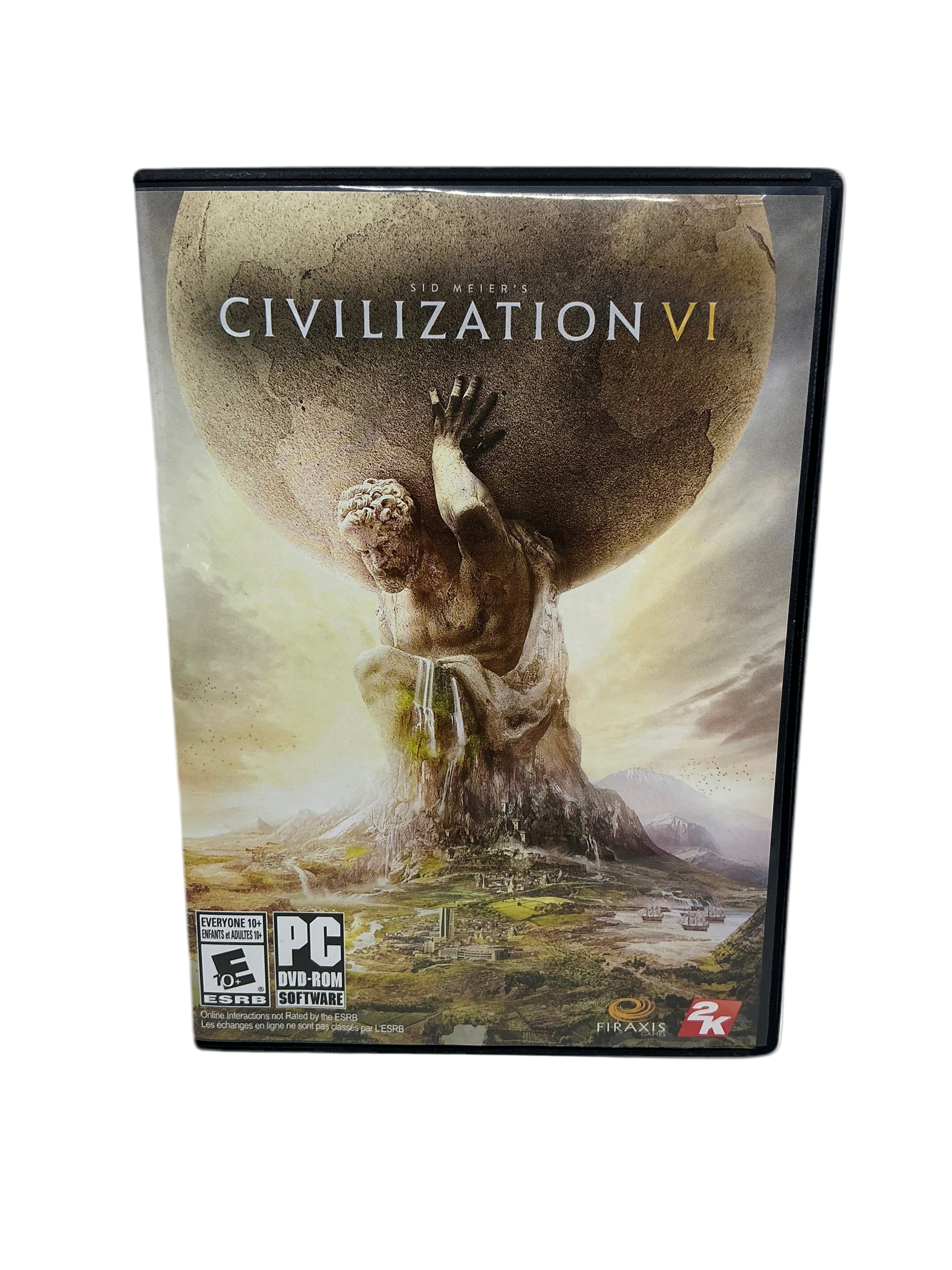 Civilization VI game box with a statue holding a globe on a transparent background.