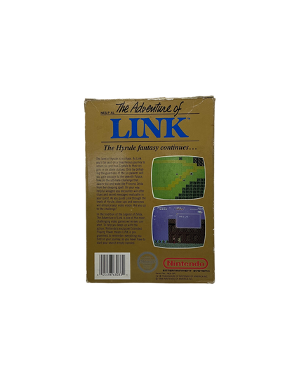 Back cover of game box for The Adventure of Link. 