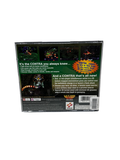 Back of video game case for Contra Legacy of War on a transparent background.