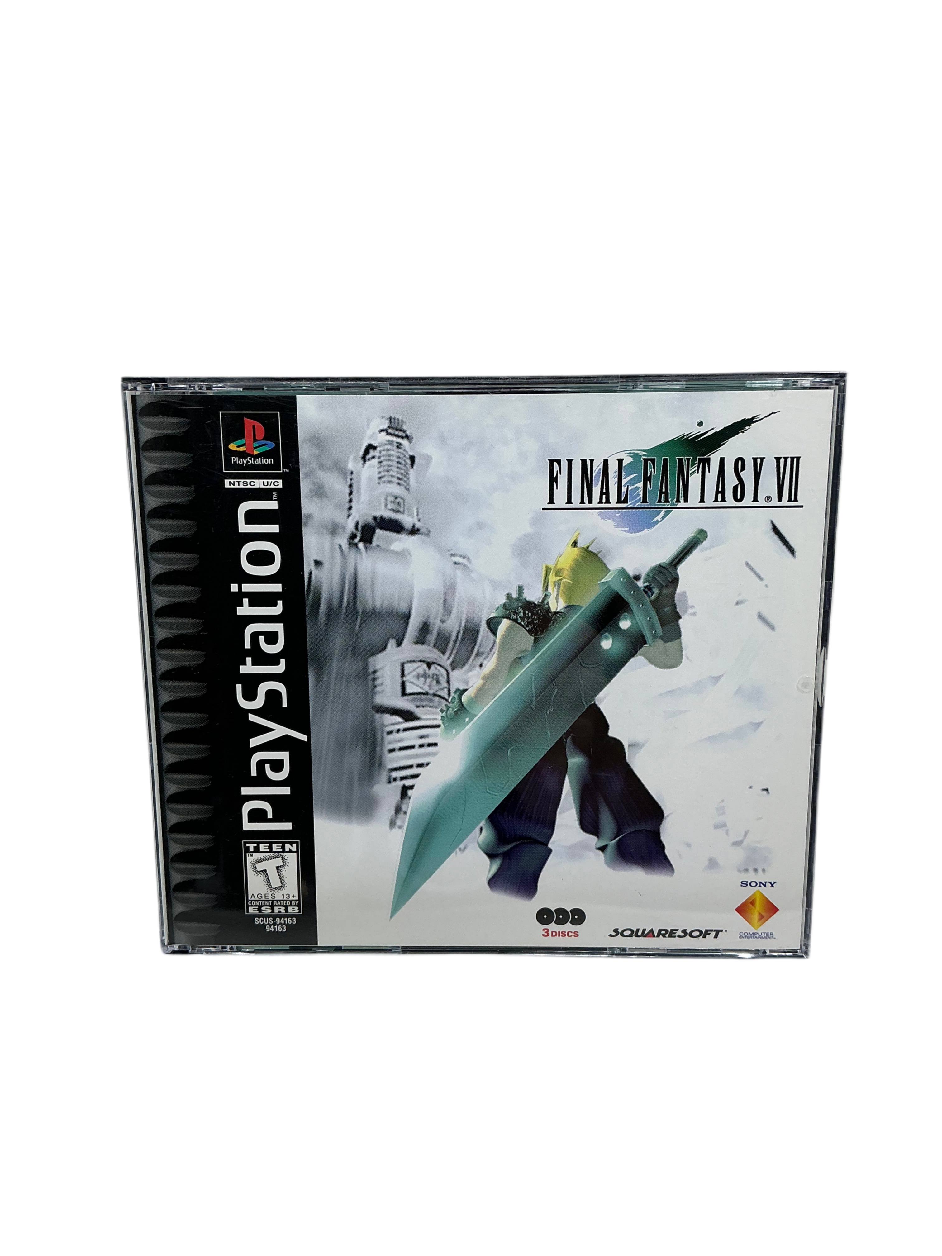 Front of Final Fantasy VII game case for Playstation on a transparent background.