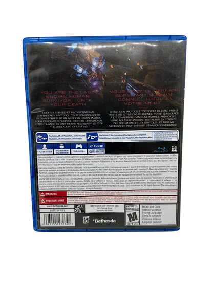 Back cover for Doom VFR video game case.