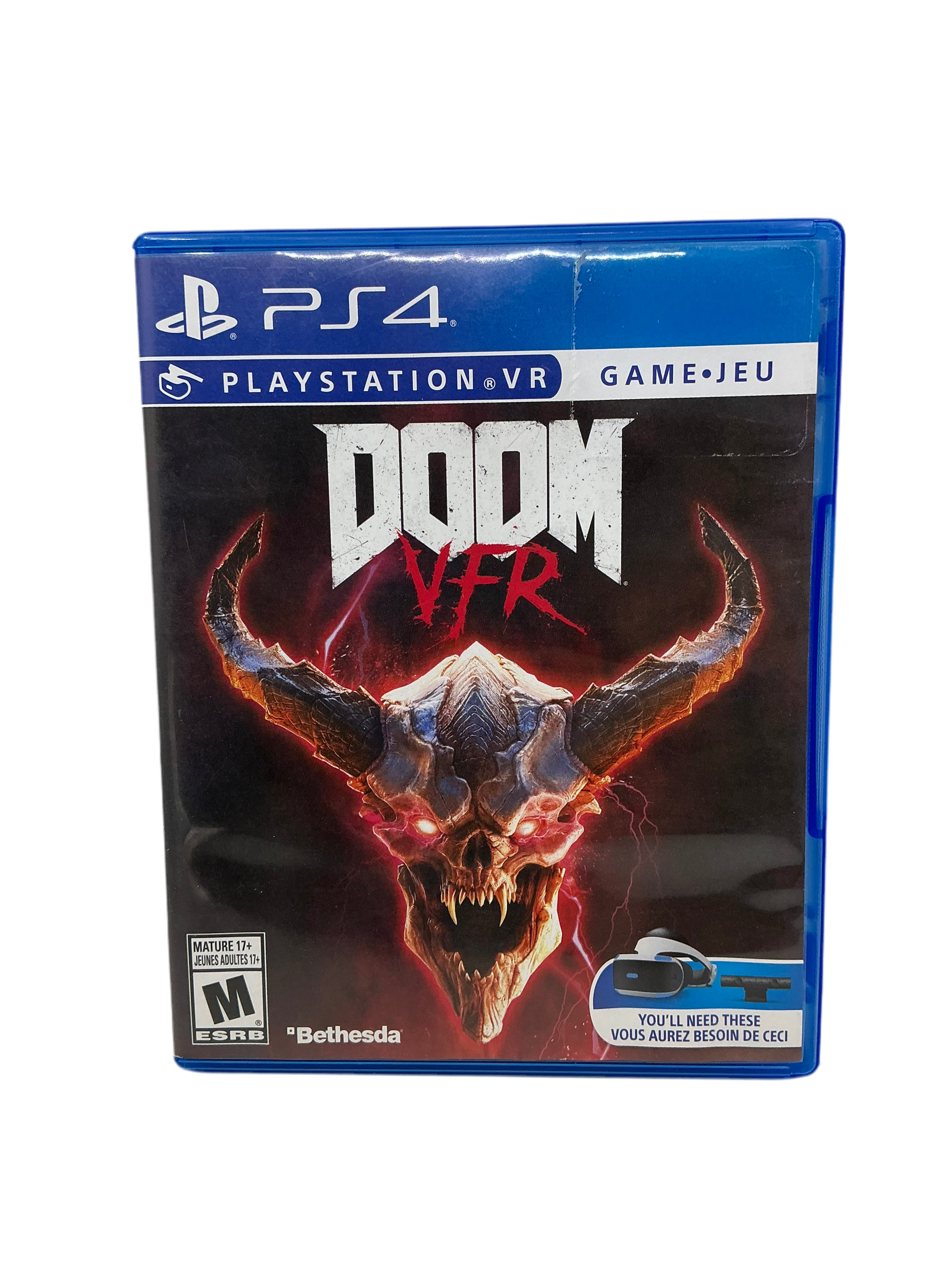 Front cover of game disc case for Doom VFR on Playstation 4.