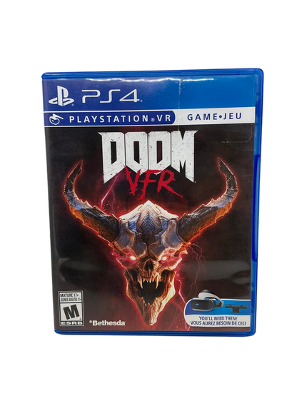 Front cover of game disc case for Doom VFR on Playstation 4.