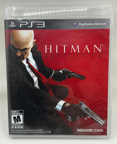 Front cover of Hitman Absolution game case for PlayStation 3 on a transparent background.