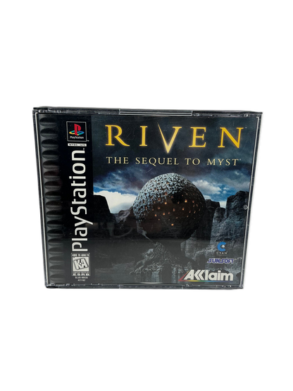 PlayStation game case for 'Riven: The Sequel to Myst' with Aklaim logo