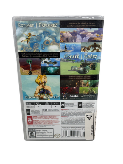 Back of a video game packaging with various scenes and text on a white background