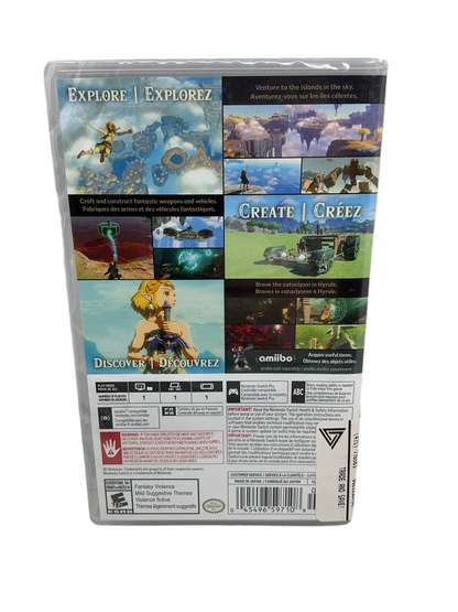 Back of a video game packaging with various scenes and text on a white background