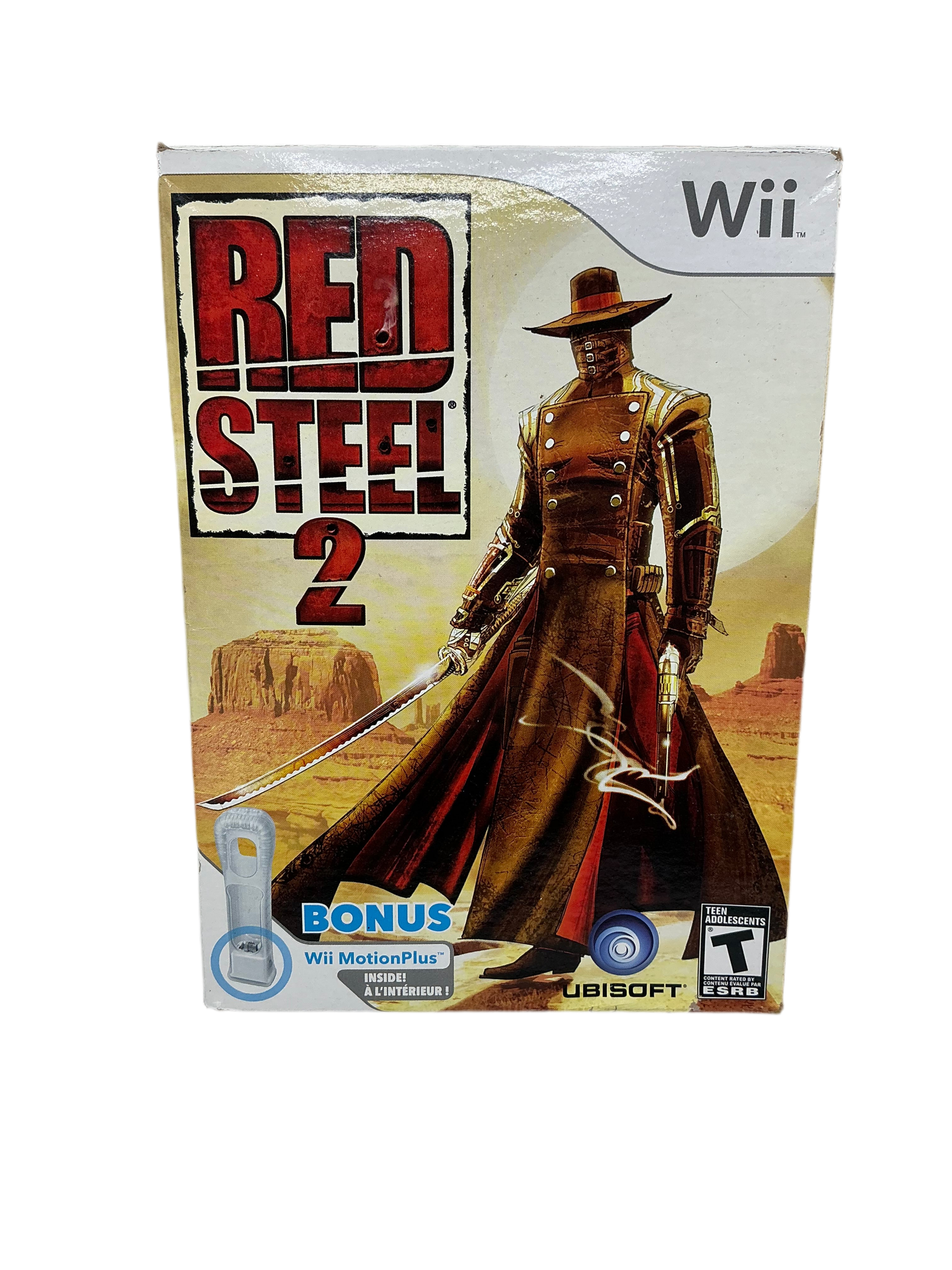 Wii game console cover for 'Red Steel 2' with a cowboy character and desert landscape.