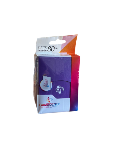A packaged purple GameGenic deck holder for trading cards.