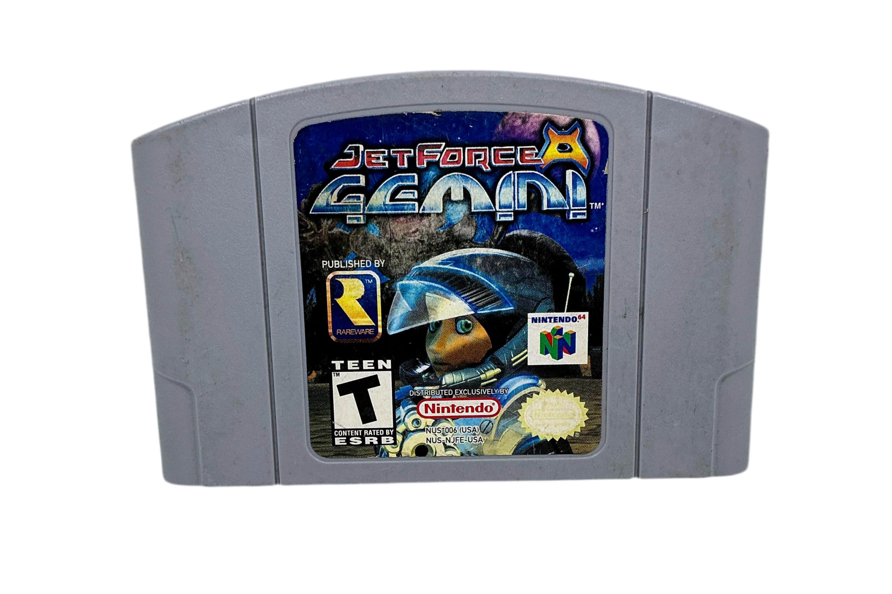 Front of Nintendo 64 game cartridge Jet Force Gemini on a transparent background.