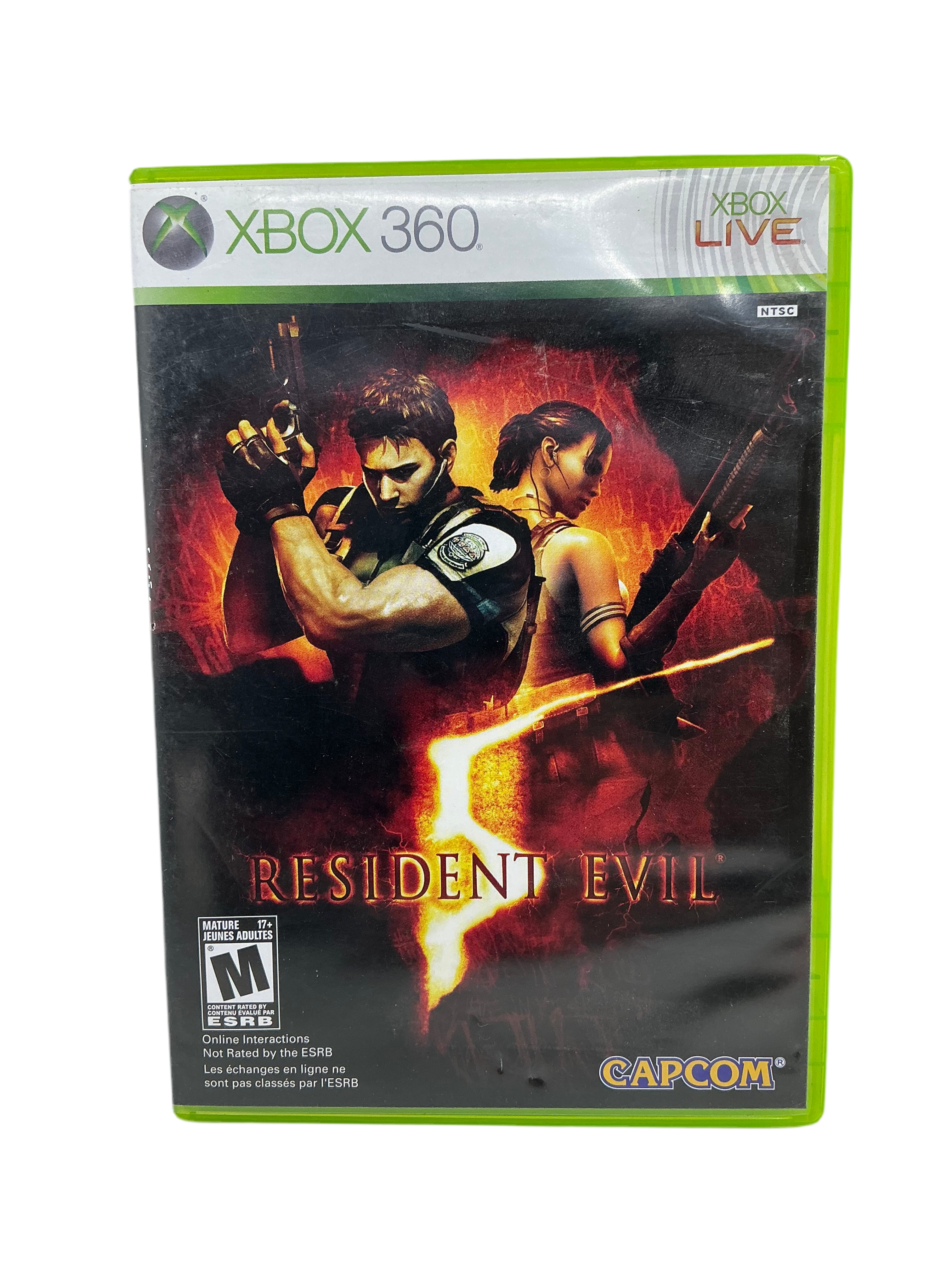 Xbox 360 game case for 'Resident Evil 5' with characters on the cover