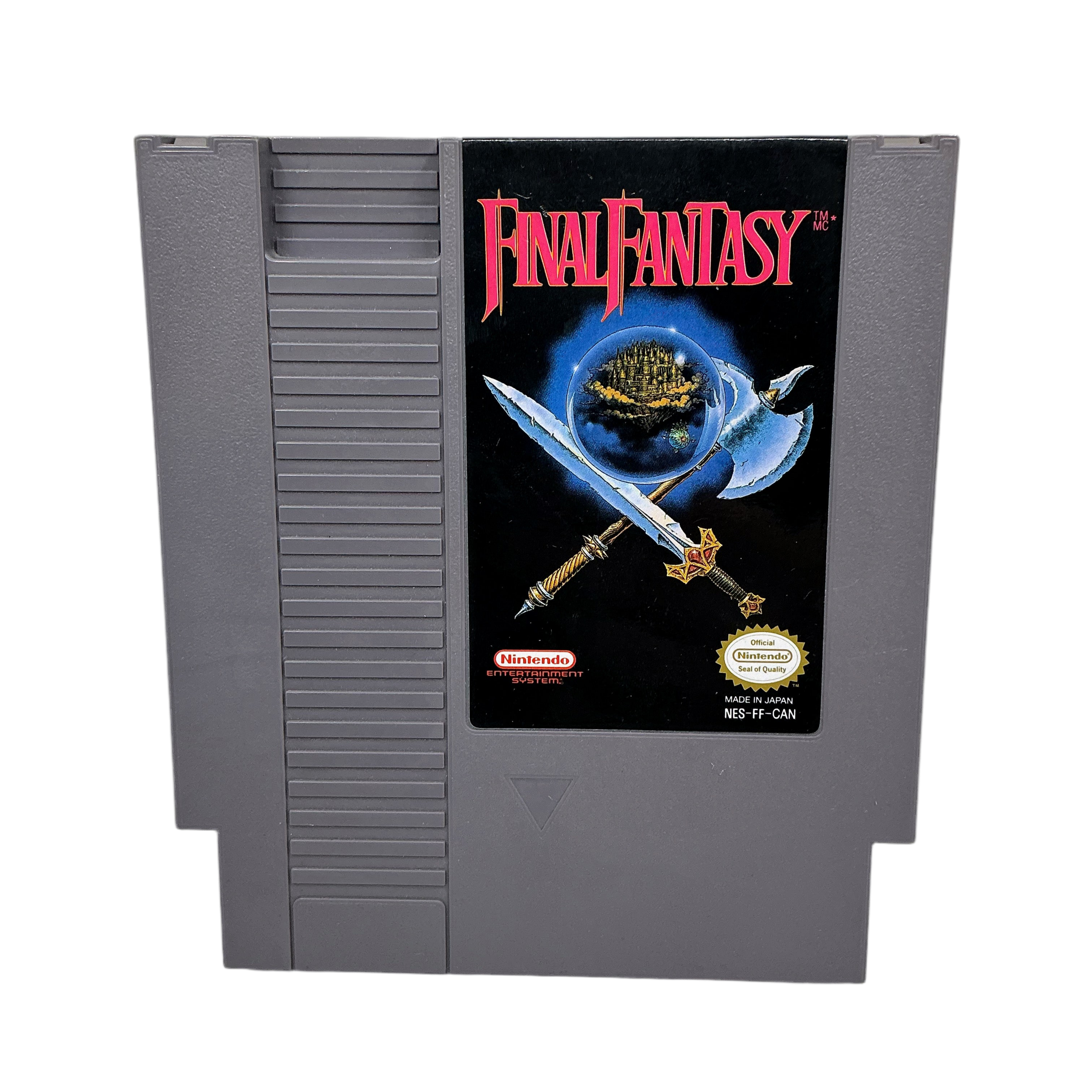 Front of Final Fantasy game cartridge for classic Nintendo on a transparent background.