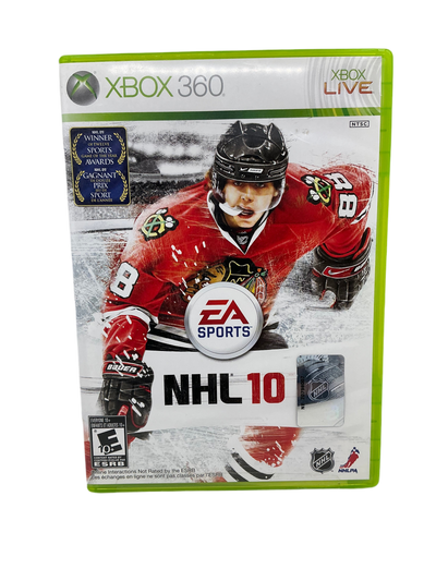 Front cover of the NHL 10 game disc for XBox 360 on a transparent background.
