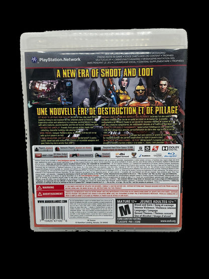Back of Borderlands 2 video game case with cover art and text on a white background
