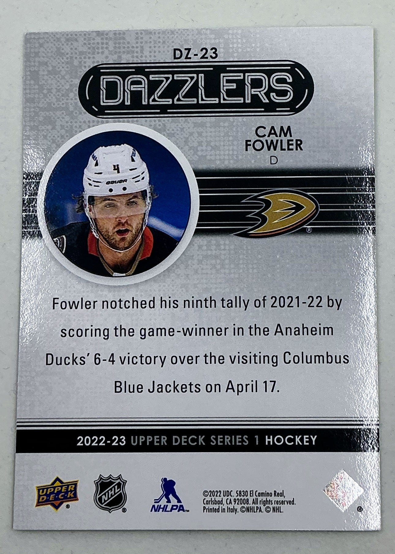 2022 UD Dazzlers Cam Fowler DZ-23 [Green]