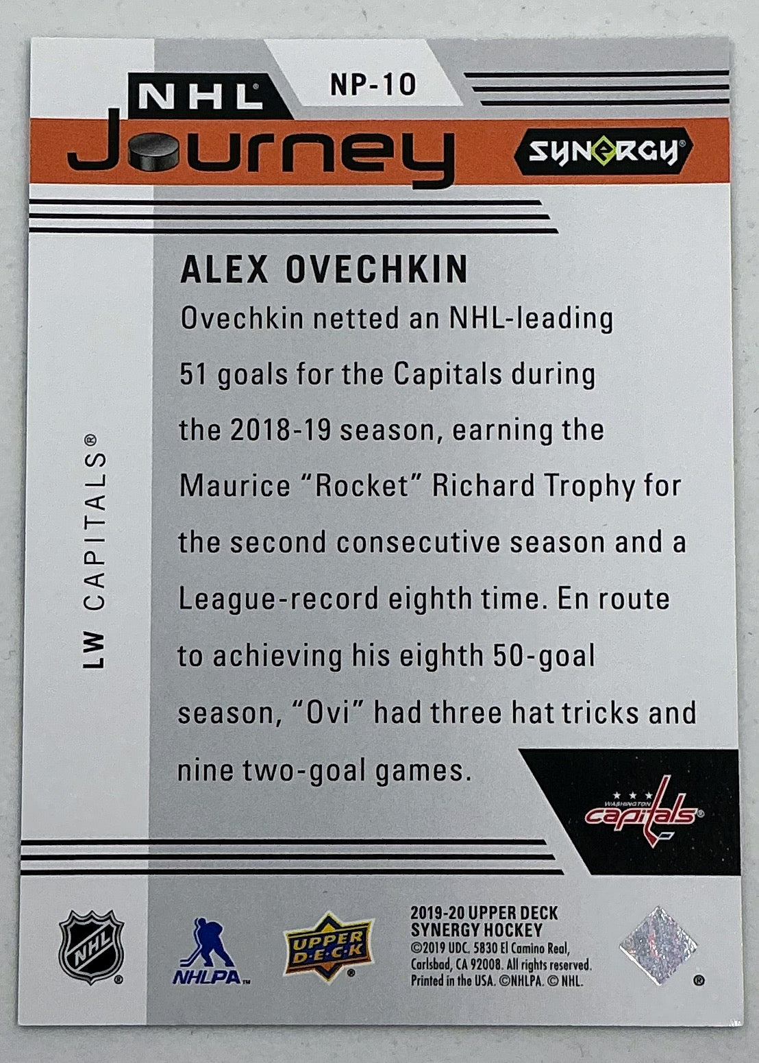 2019-2020 UD Synergy NHL Journey Alex Ovechkin #NP-10 /799